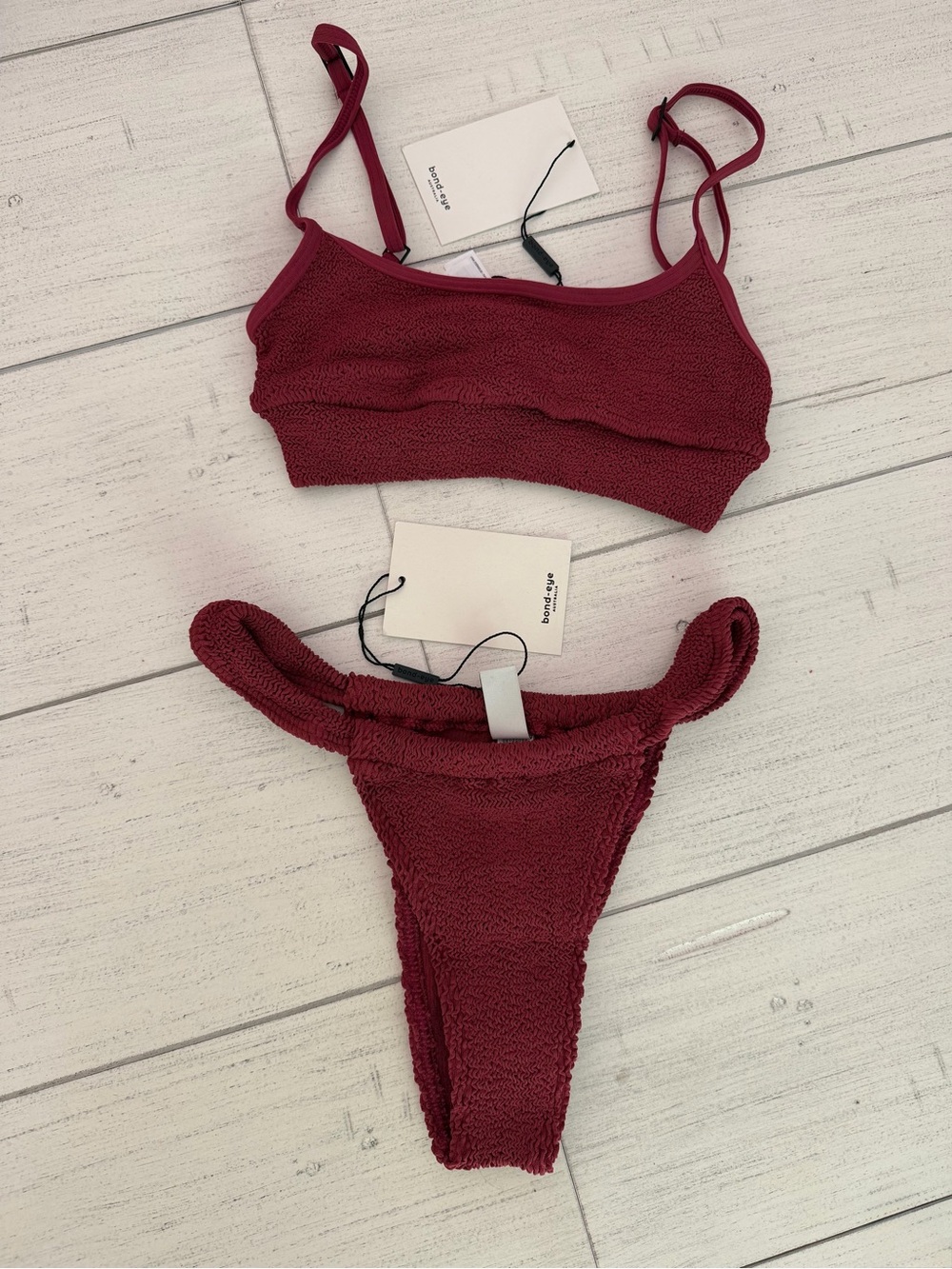New Bond-eye Swim Bikini Set Strap Saint Crop Top Georgia Brief Carmine NWT OS